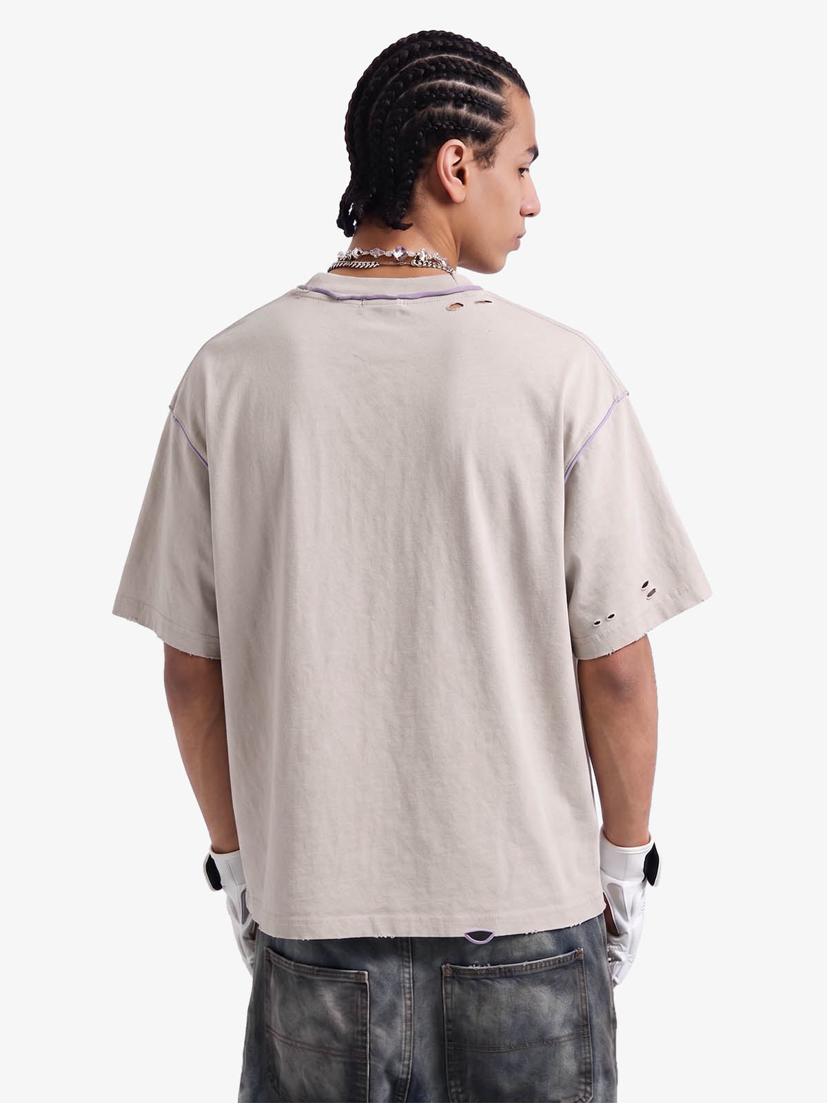 "OK" Patch Color-Block Ripped Reversible T-Shirt