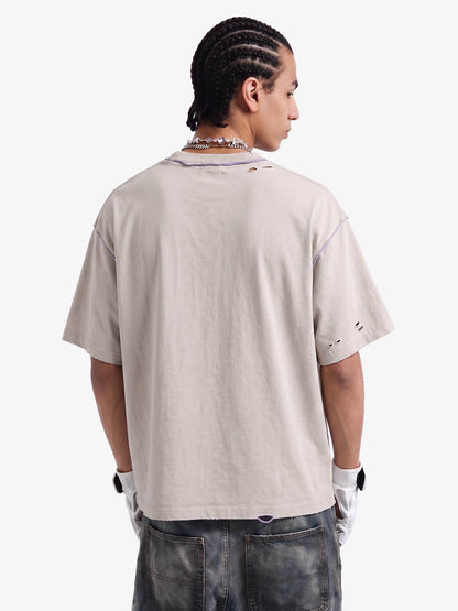 "OK" Patch Color-Block Ripped Reversible T-Shirt