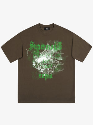 Gothic Skull Spiderweb Graphic T-Shirt 