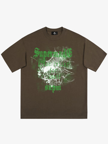 Gothic Skull Spiderweb Graphic T-Shirt 
