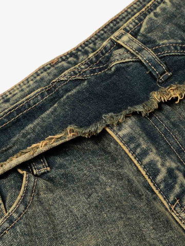 Layered Waist Tie Detail Vintage Wash Jeans 