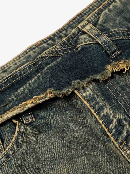 Layered Waist Tie Detail Vintage Wash Jeans 