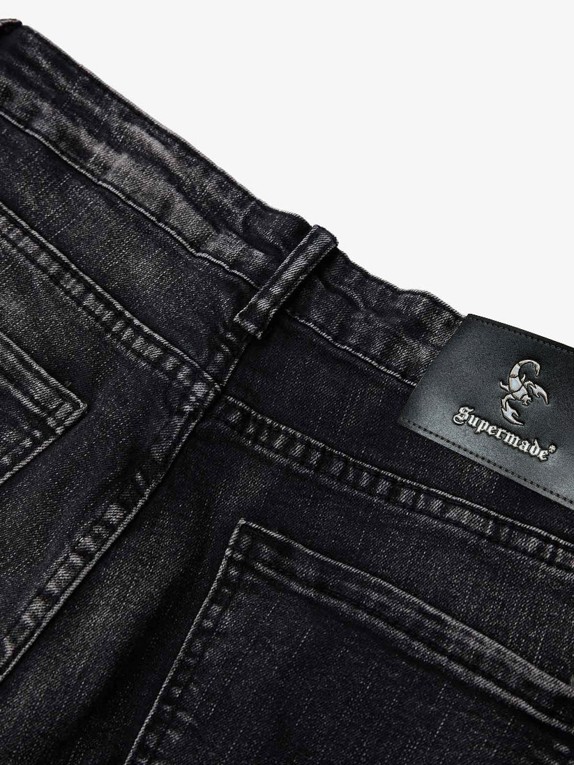 Vintage Distressed Button Fly Ruched Panel Flared Jeans