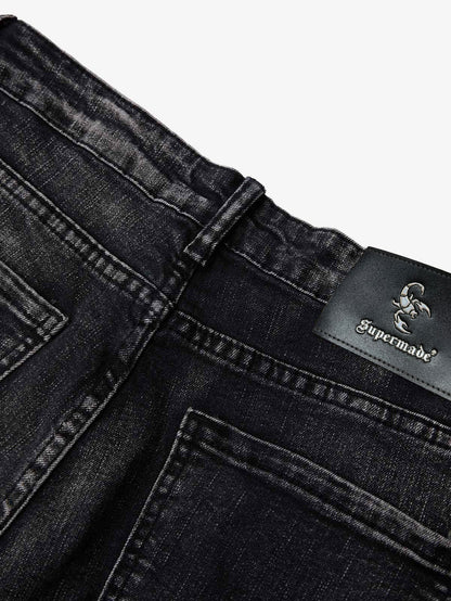 Vintage Distressed Button Fly Ruched Panel Flared Jeans