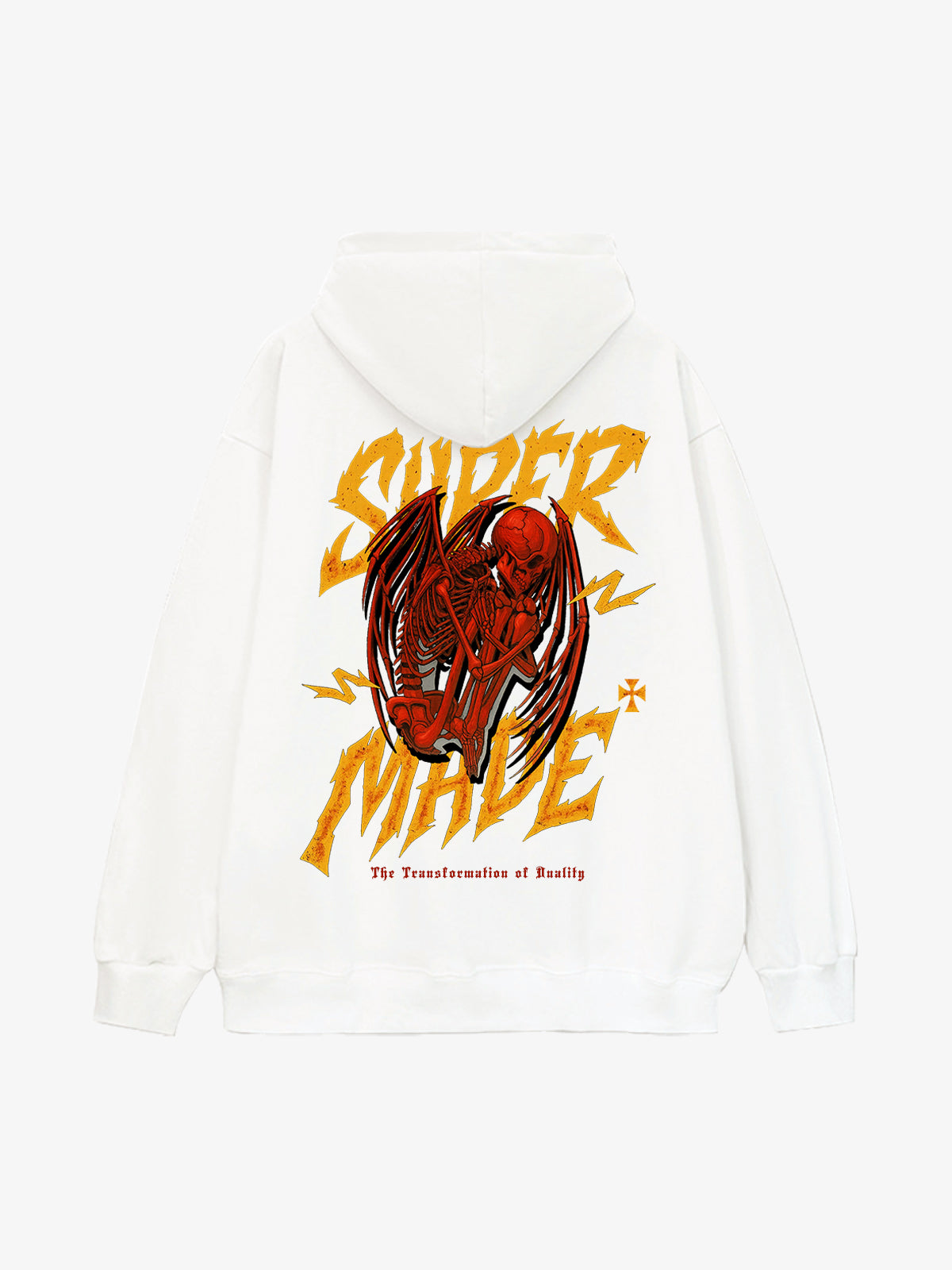 Distressed Graphic Bold Angel Wings Design Hoodie 