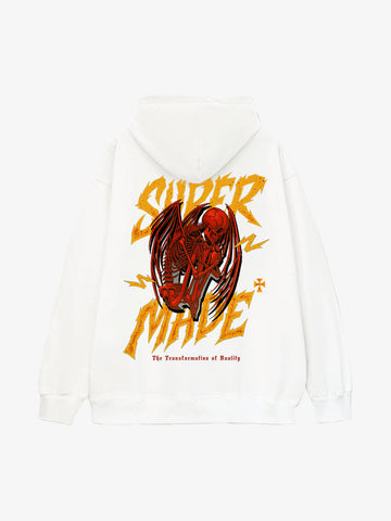 Distressed Graphic Bold Angel Wings Design Hoodie 