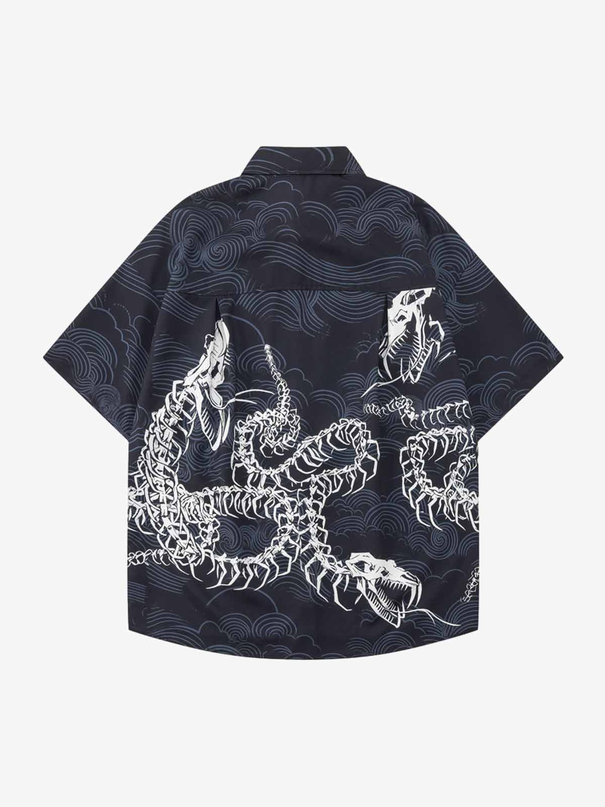 Japanese Wave Dragon Skeleton Shirt