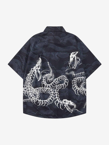 Japanese Wave Dragon Skeleton Shirt