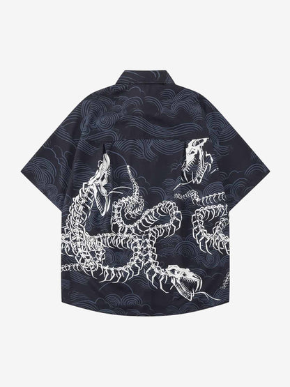 Japanese Wave Dragon Skeleton Shirt