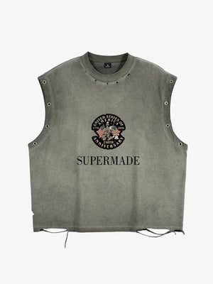 Grommet Side Washed Sleeveless T-Shirt