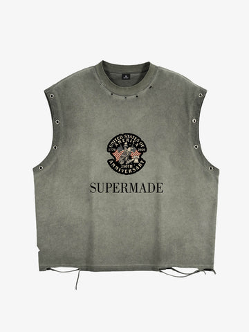 Grommet Side Washed Sleeveless T-Shirt