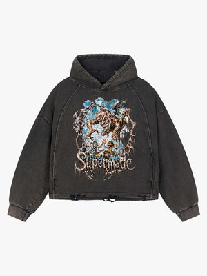 Demon Graphic Cropped Hoodie