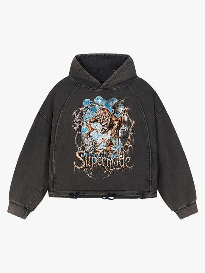 Demon Graphic Cropped Hoodie