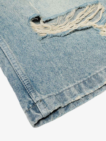 Distressed Washed Ripped Denim Jort 
