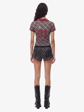 Y2K Plaid Lapel Slim-Fit T-Shirt