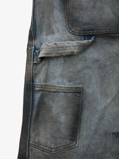 Distressed Washed Ripped Letter Patchwork Wide Leg Jeans 
