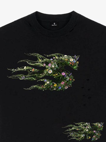 Distressed Abstract Floral Graphic Street T-Shirt 