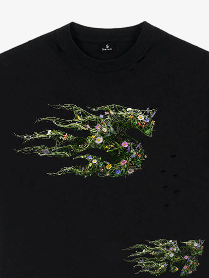 Distressed Abstract Floral Graphic Street T-Shirt 