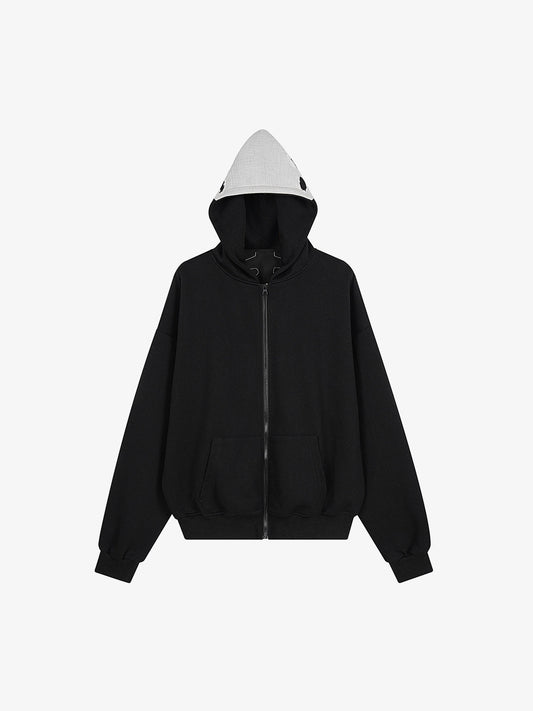 Spine Graphic Distressed Hood Zip Hoodie 