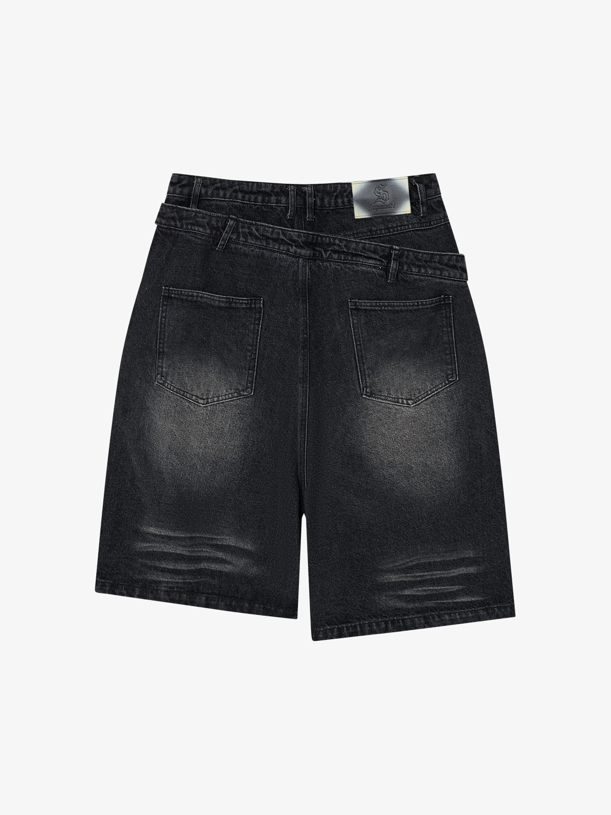 Double Waistband Ripped Denim Shorts