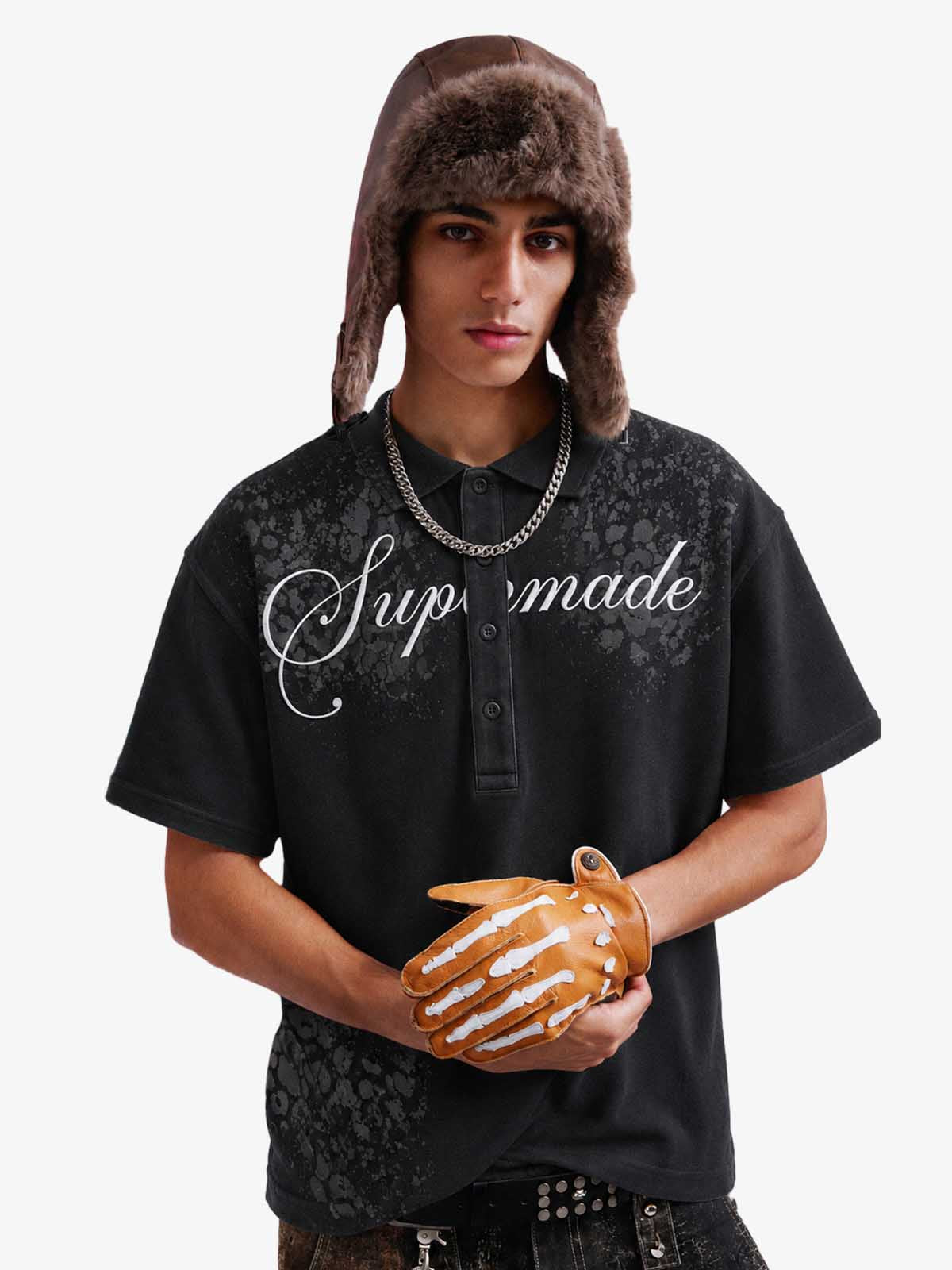 Cotton Polo Shirt with Script Logo and Leopard Print Detail