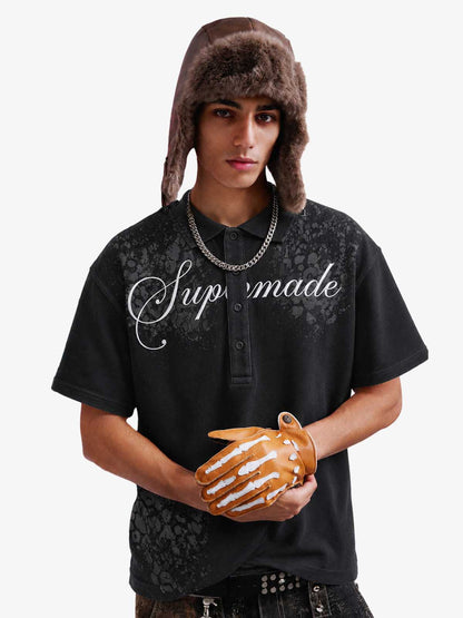 Cotton Polo Shirt with Script Logo and Leopard Print Detail