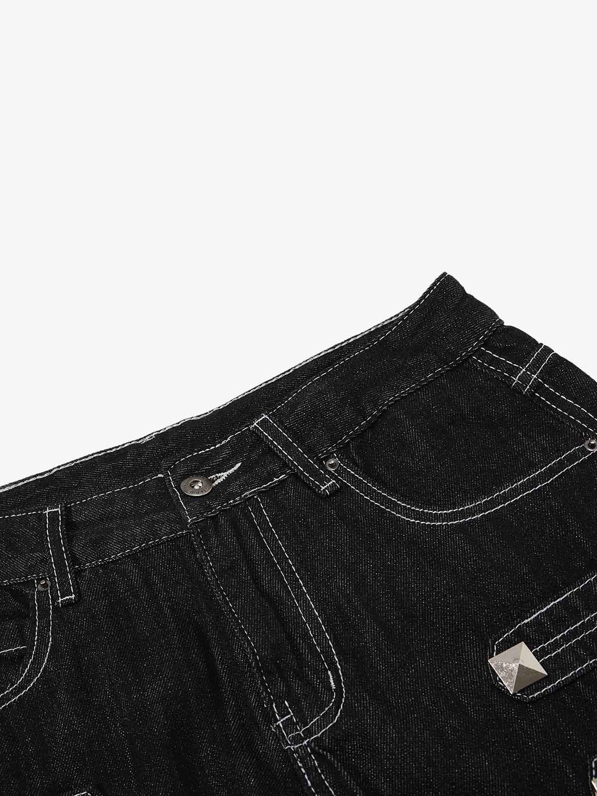 Square Studded Panelled Baggy Jeans