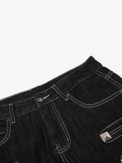 Square Studded Panelled Baggy Jeans