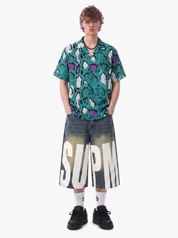 Green Purple Snakeskin Cuban Shirt