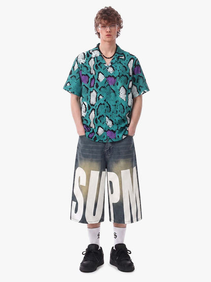 Green Purple Snakeskin Cuban Shirt