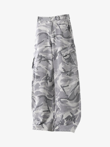 Snow Camouflage Machete Wide-Leg Cargo Barrel Pants - 2548 