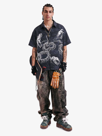 Japanese Wave Dragon Skeleton Shirt