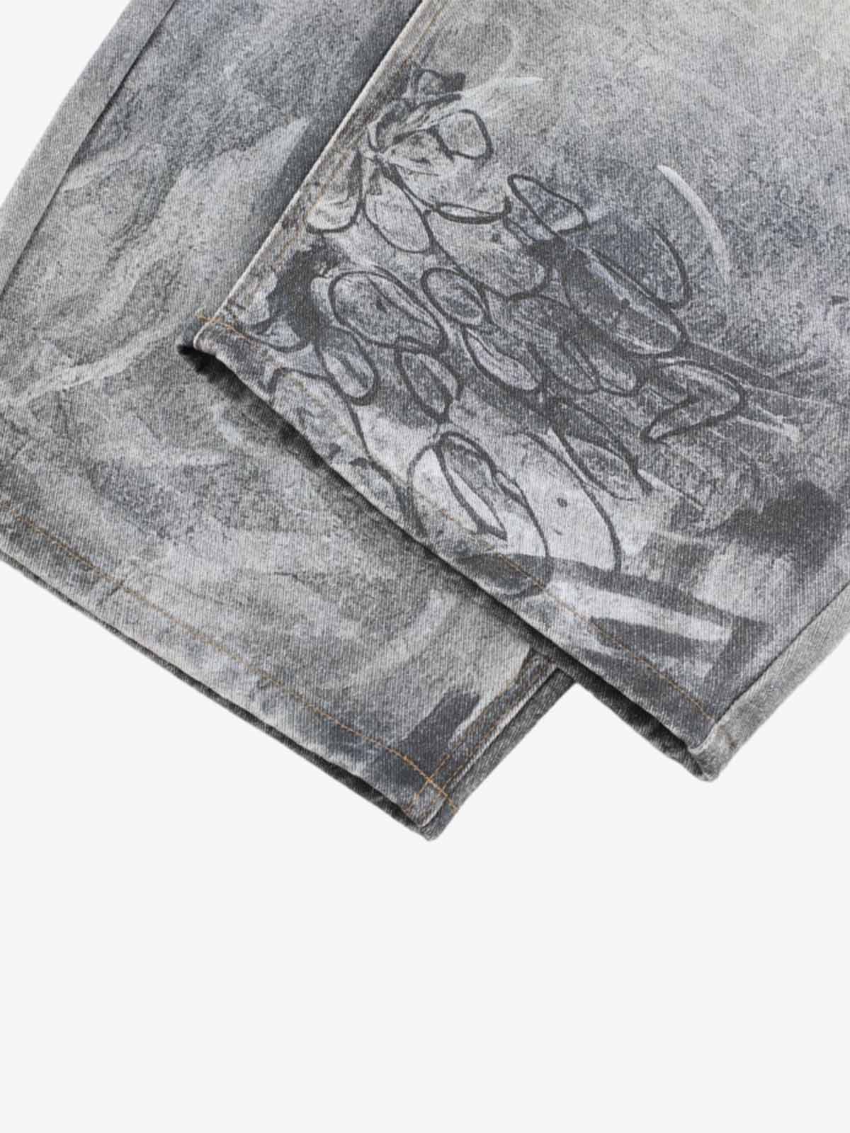 Hand Drawn Scribble Print Baggy Jeans 