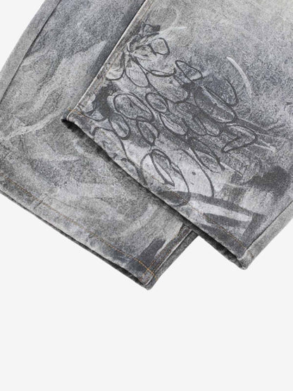 Hand Drawn Scribble Print Baggy Jeans 