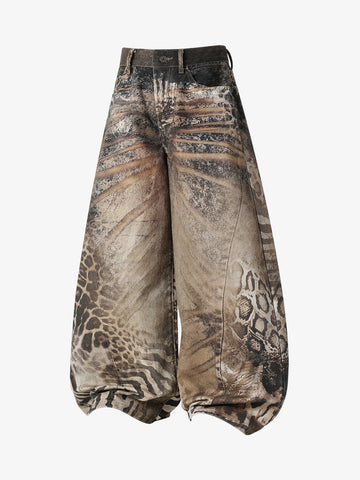 Camo Wash Denim Jeans – High-Rise Relaxed Fit Pants