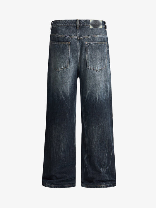 Vintage Distressed Wash Wide Leg Jeans 