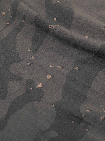 Distressed Camo Paint Splatter V-Neck Henley T-Shirt 