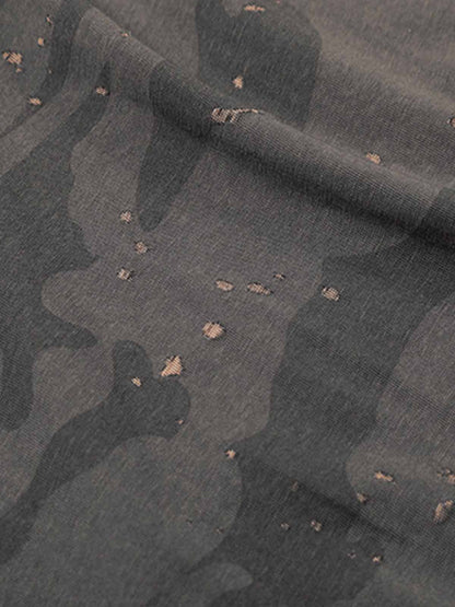 Distressed Camo Paint Splatter V-Neck Henley T-Shirt 