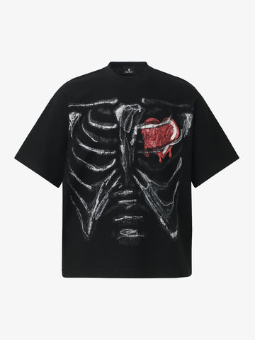 Cotton Blend Drip Print Oversized T-Shirt with Distressed Details 