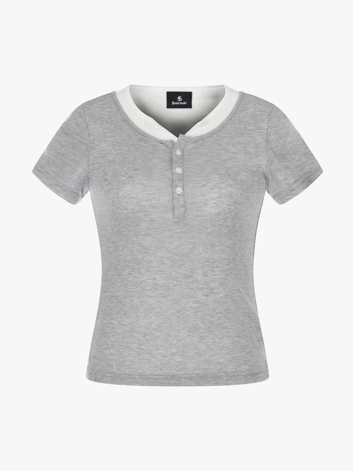 Layered Look Henley Slim Fit Short Sleeve T-Shirt 