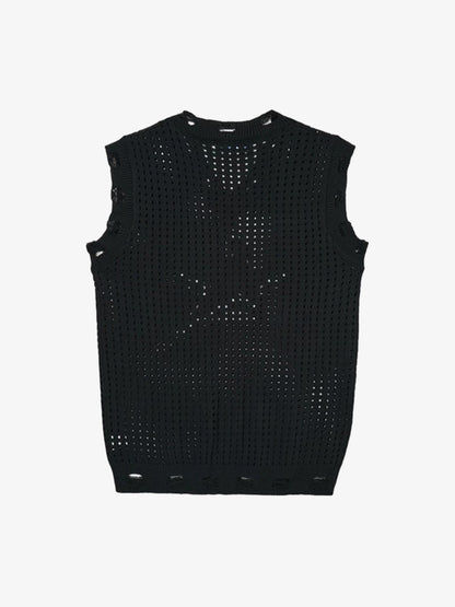 Distressed Jacquard Mesh Knit Vest