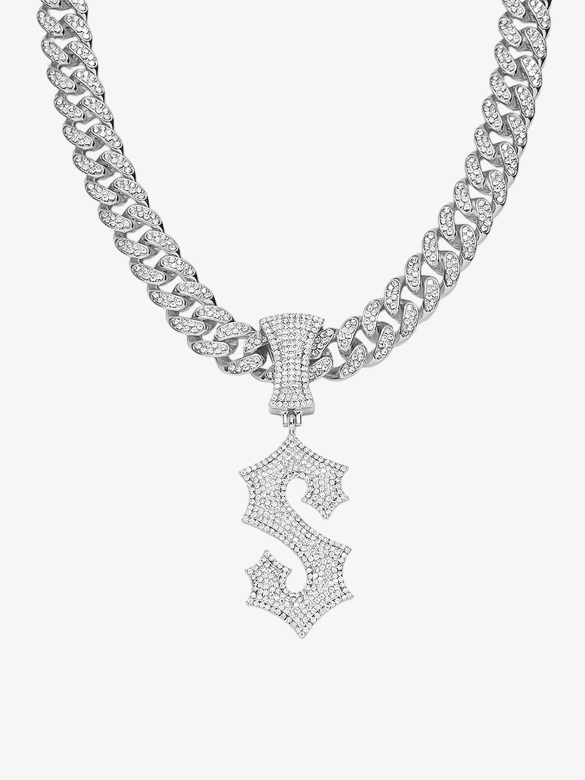 Cuban Chain Letter S Pendant Necklace 