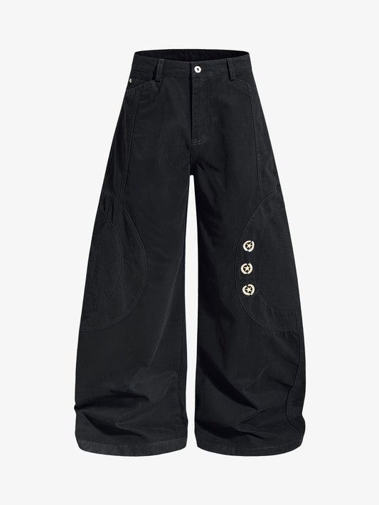 Embroidered Star Curved Seam Pants