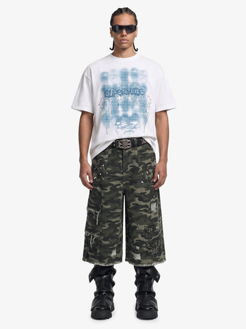 Dark Grid Skull Graphic T-Shirt 