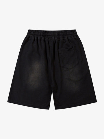 Industrial Grunge Style Acid Wash Studded Shorts