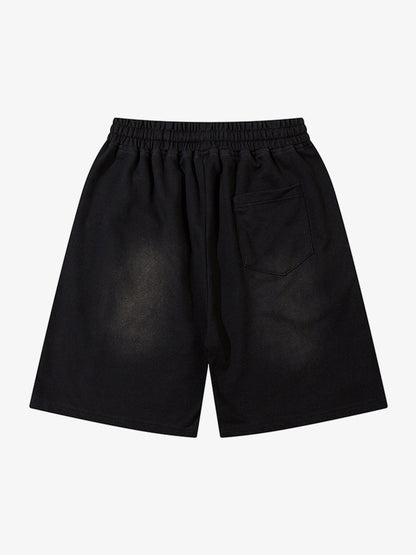 Industrial Grunge Style Acid Wash Studded Shorts
