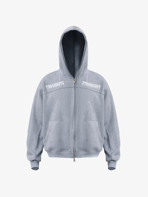 Vintage Suede Letter Embroidered Cropped Zip Up Hoodie 