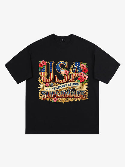 Floral USA Flag Graphic T-Shirt