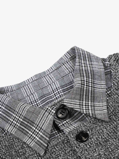 Textured Knit Plaid Layered Shirt