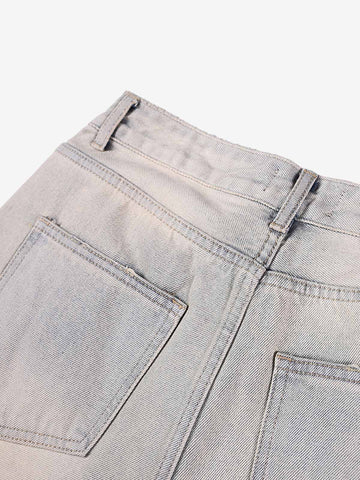 Pearl Embellished Light Wash Denim Shorts